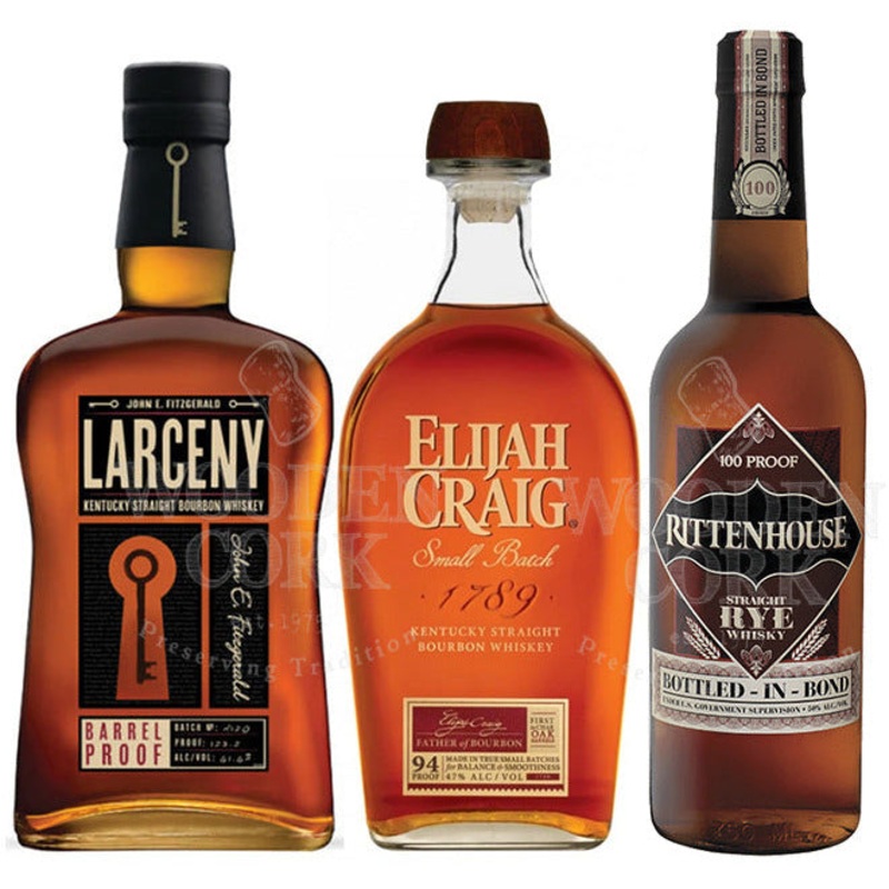 Larceny Barrel Proof, Elijah Craig Small Batch & Rittenhouse Straight Rye Bundle