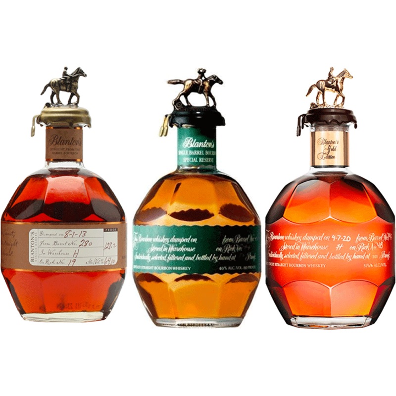 Blanton’s Straight from the Barrel Bourbon & Green Label & Gold Foreign Edition Bundle