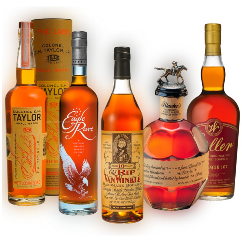 Old Rip Van Winkle 10 Year, Blanton’s Single Barrel, Weller 107, E.H. Taylor Small Batch & Eagle Rare Elite Bundle