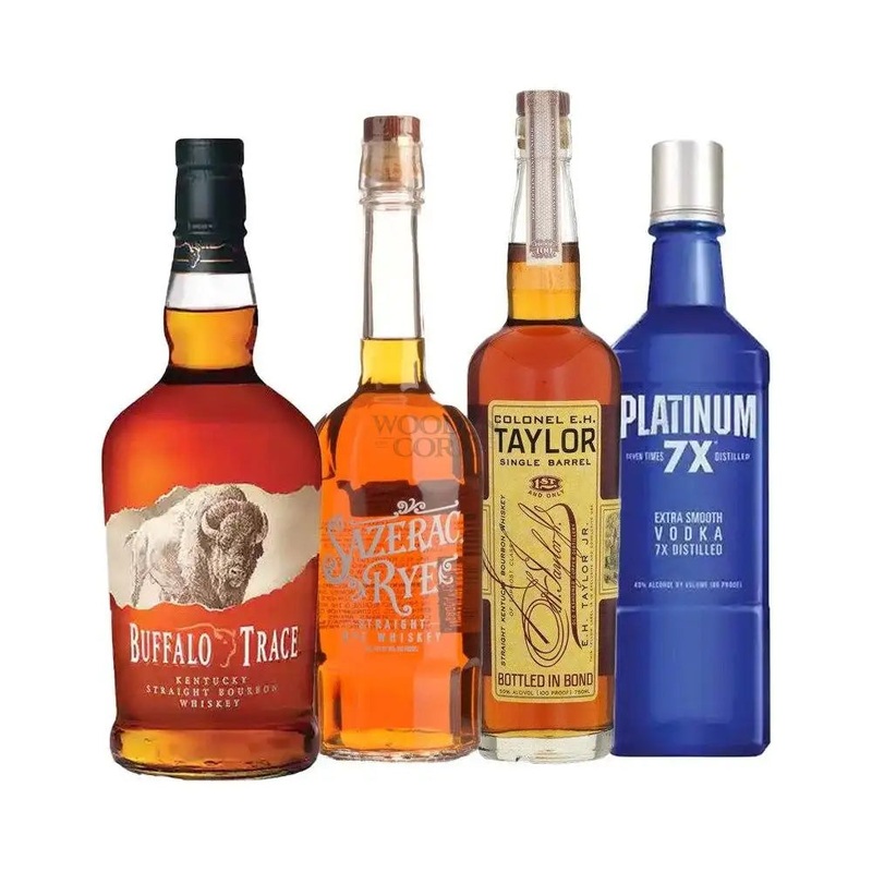 Colonel E.H. Taylor Single Barrel & Sazerac Rye Ultimate Spirits Bundle with Buffalo Trace Bourbon & Platinum 7X Vodka
