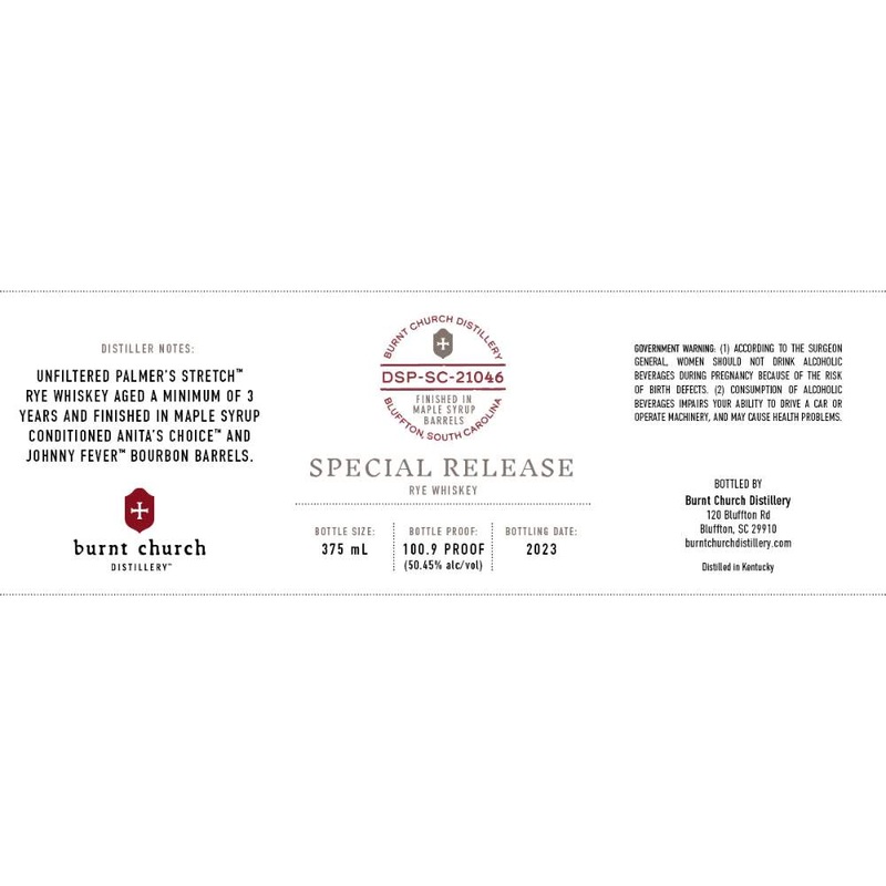 Burnt Church Special Release Rye Whiskey Finished in Maple Syrup Barrels 375ml