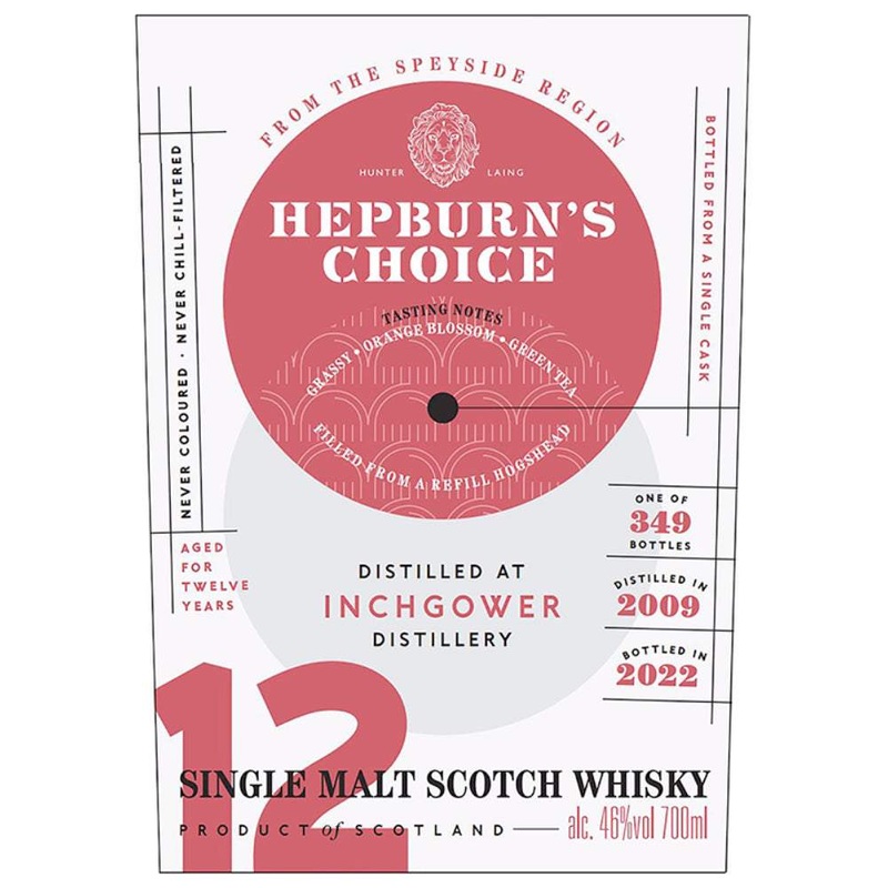 Hepburns Choice 12 Year Old Inchgower Single Malt Scotch Whisky 700ml