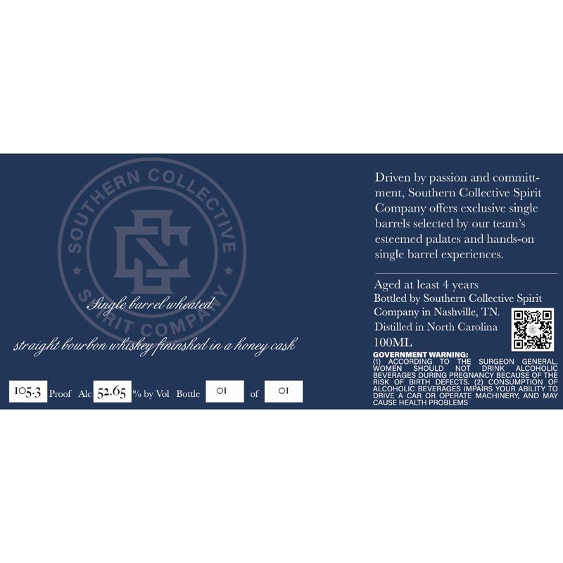 Southern Collective Single Barrel Wheated Honey Cask Finished Straight Bourbon Whiskey