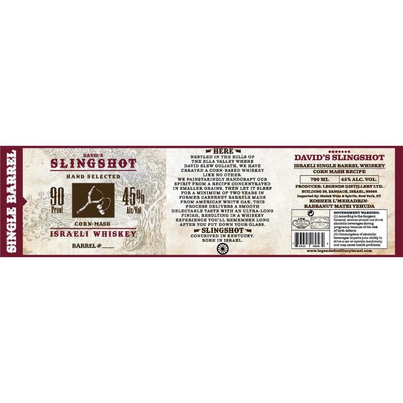 Davids Slingshot Israeli Single Barrel Whiskey 700ml
