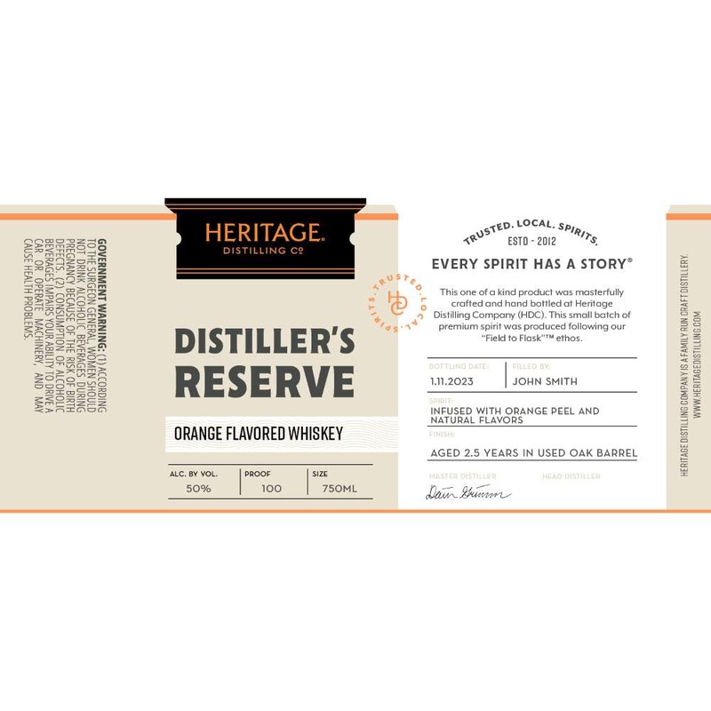 Heritage Distillers Reserve Orange Flavored Whiskey