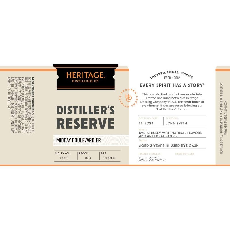 Heritage Distillers Reserve Midday Boulevardier Rye Whiskey
