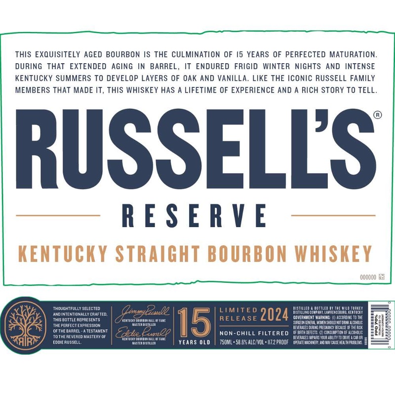 Russells Reserve 15 Year Old Bourbon 2024 Release