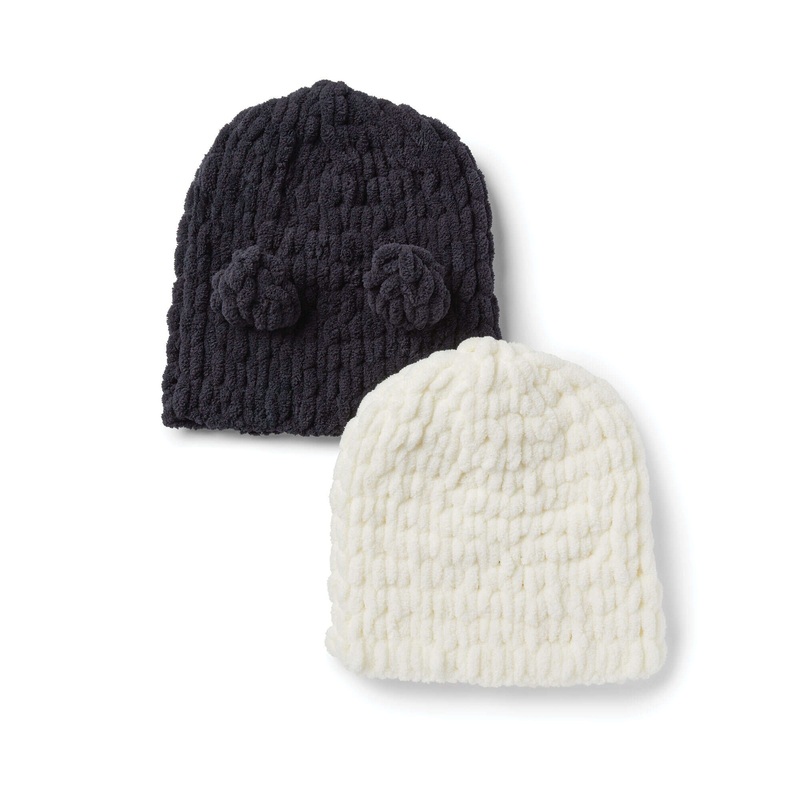 Bernat Alize EZ Knit Hat|Black|Cream