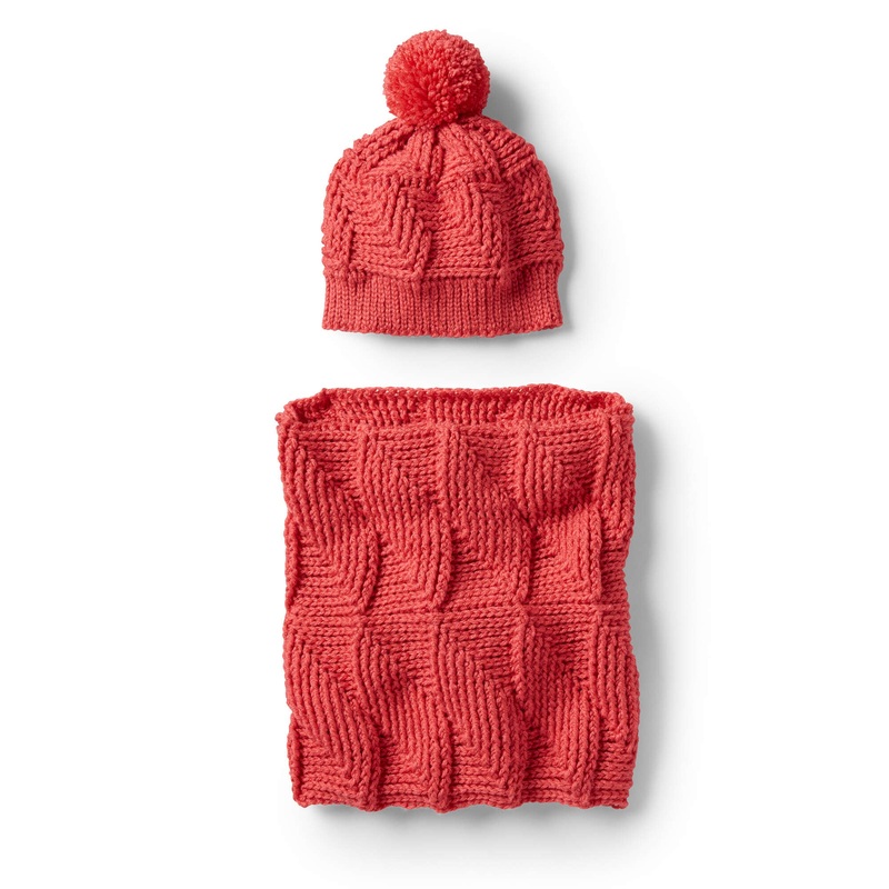 Red Heart Crochet Ridge Texture Hat & Cowl