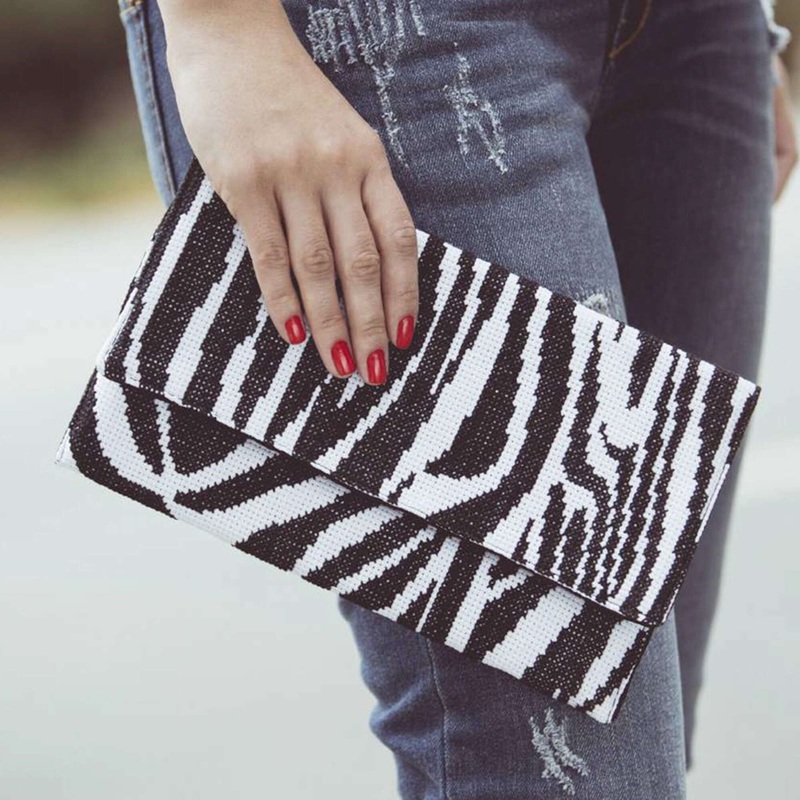 Anchor Elegant Embroidery Zebra Print Cross Stitch Clutch