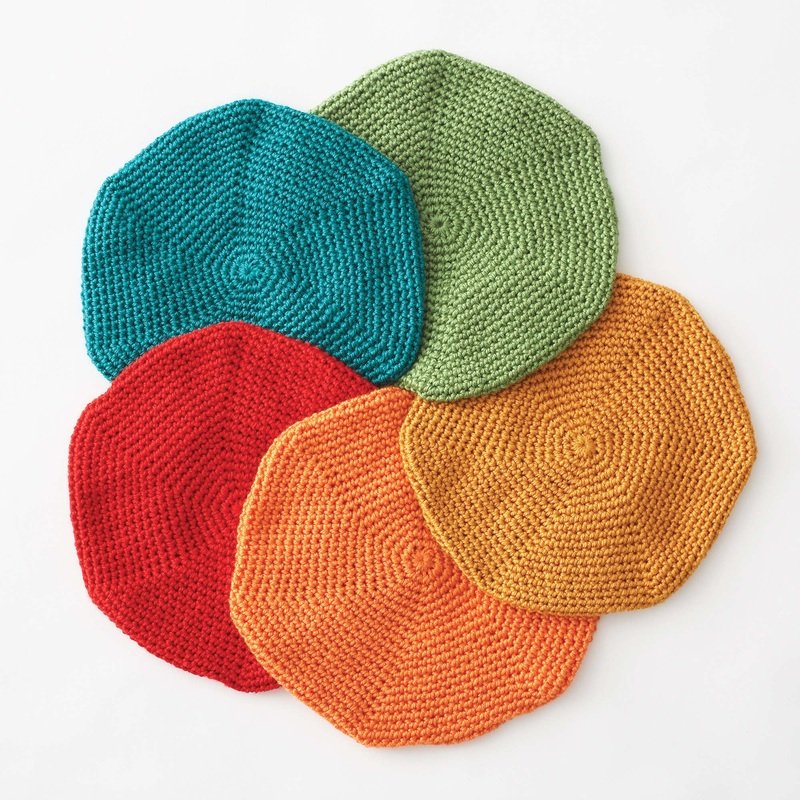 Bernat Classic Crochet Beret|Emerald|Goldenrod|Crimson|Foliage|Tangerine