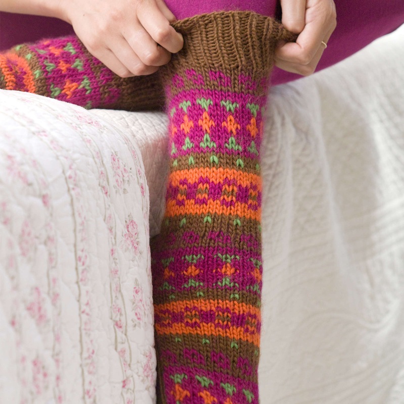 Red Heart Knit Adirondacks Slipper Socks