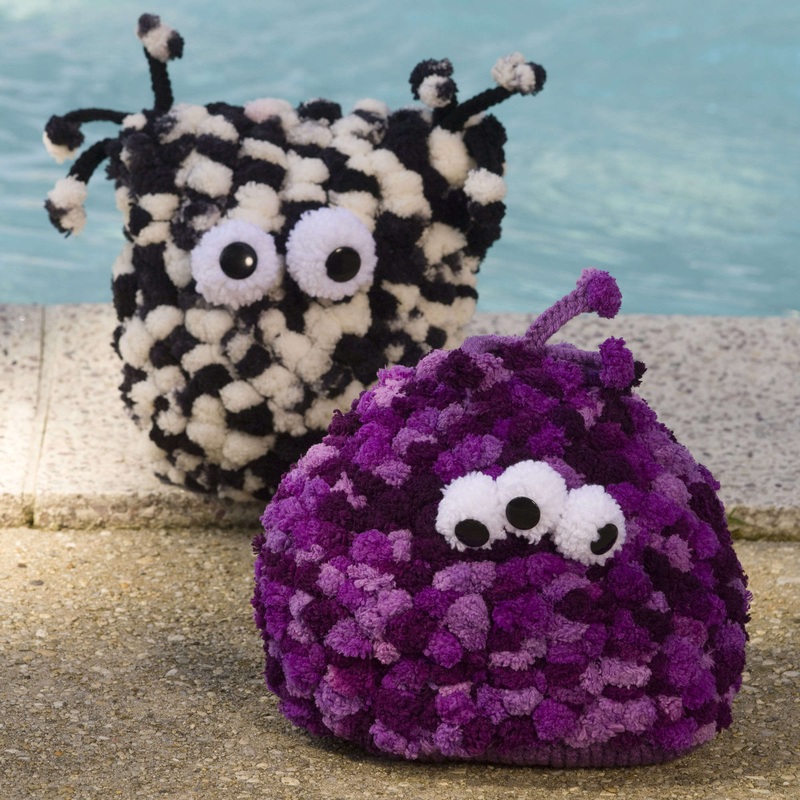 Red Heart Knit Alien Pillows|Black Rectangle|Purple Oval