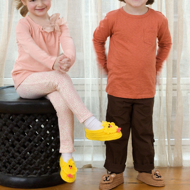 Red Heart Crochet Bear and Chick Slippers