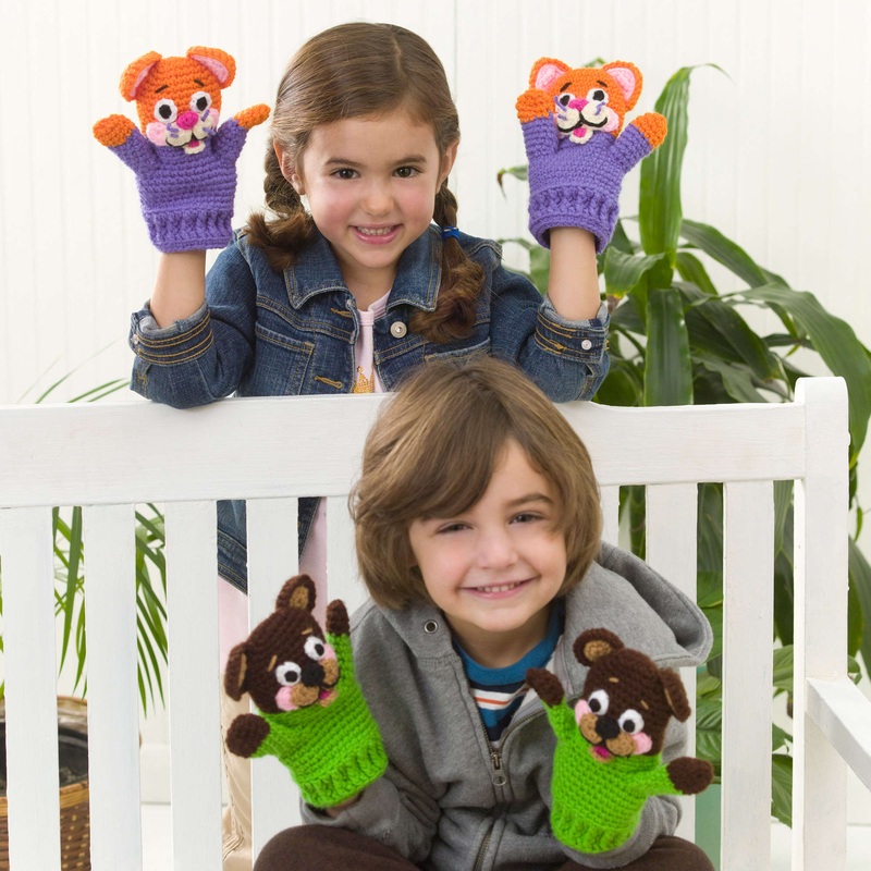 Red Heart Crochet Bear or Kitten Mittens