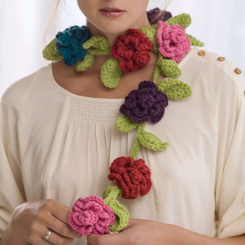 Red Heart Crochet Belle Fleur Scarf