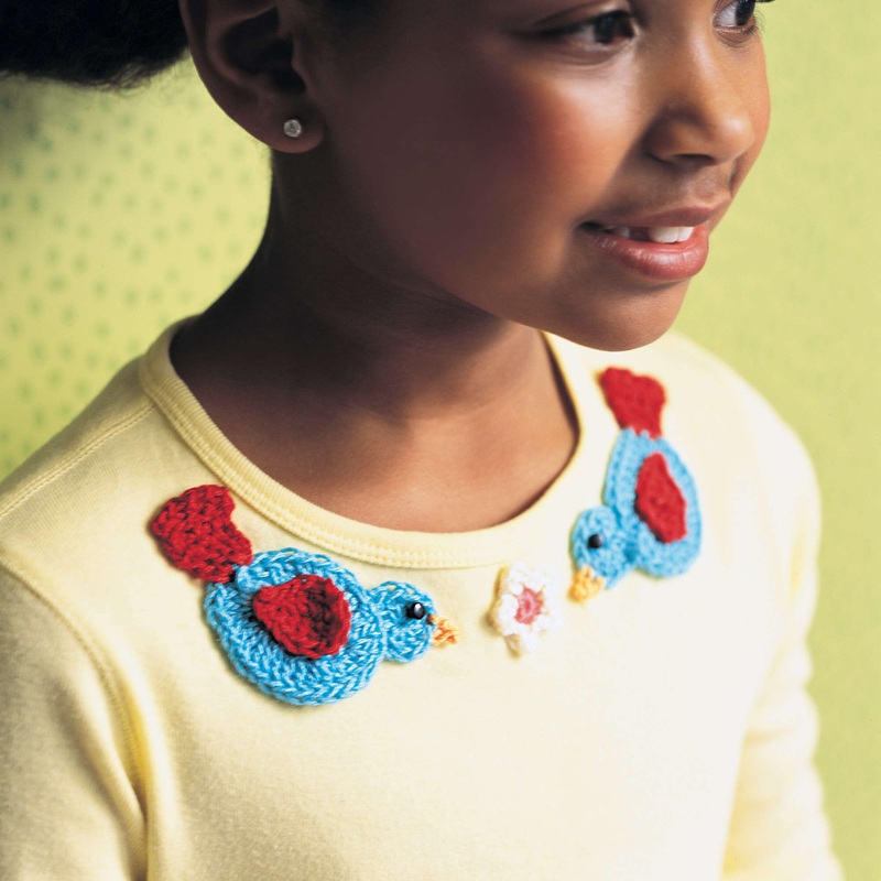 Red Heart Crochet Bird & Flower Appliques
