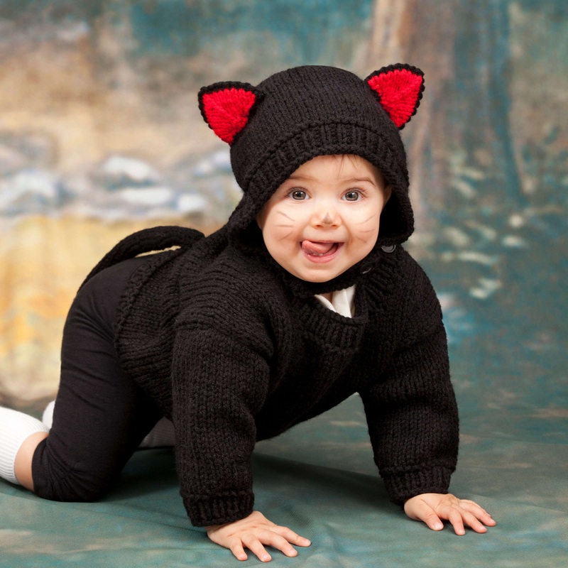 Red Heart Knit Baby Black Cat Costume