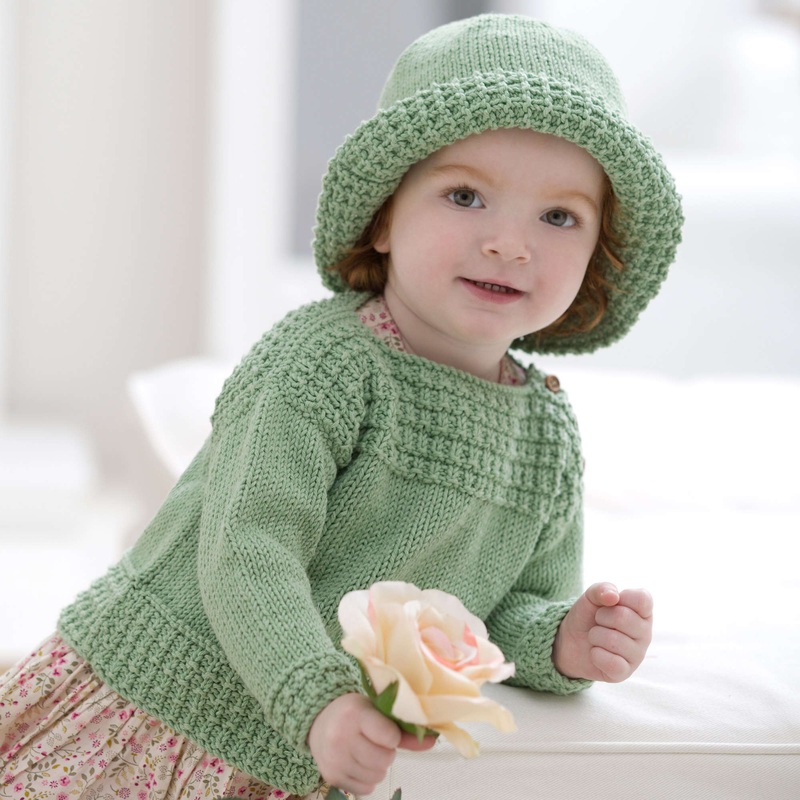 Red Heart Knit Baby Boat Neck Sweater and Sun Hat