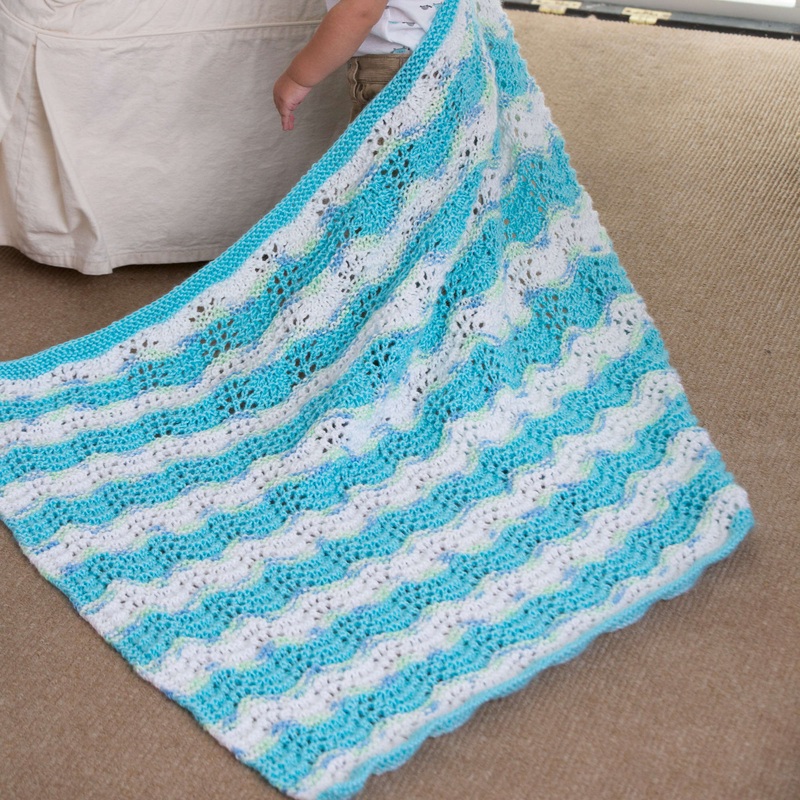 Red Heart Knit Baby Boy Chevron Blanket