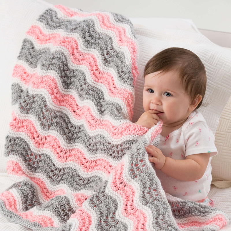 Red Heart Knit Baby Girl Chevron Blanket