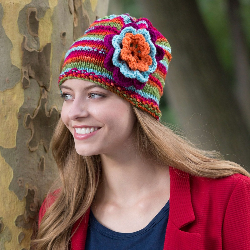 Red Heart Knit Beanie In Bloom
