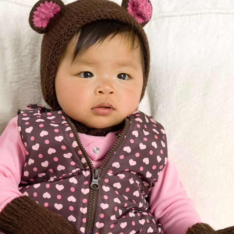 Red Heart Knit Bear Cub Hat & Mitts