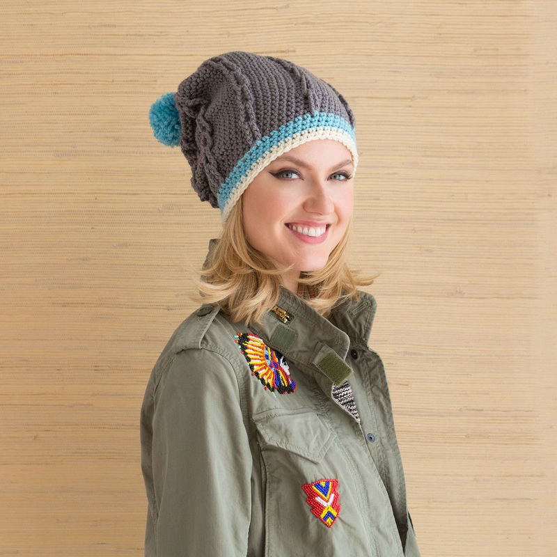 Red Heart Cabled Hat with Pompom