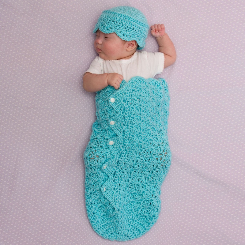 Red Heart Crochet Button-Up Baby Cocoon and Hat