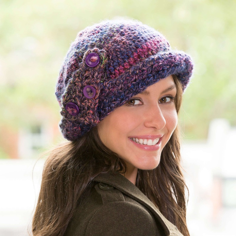 Red Heart Crochet Buttoned Cloche Hat