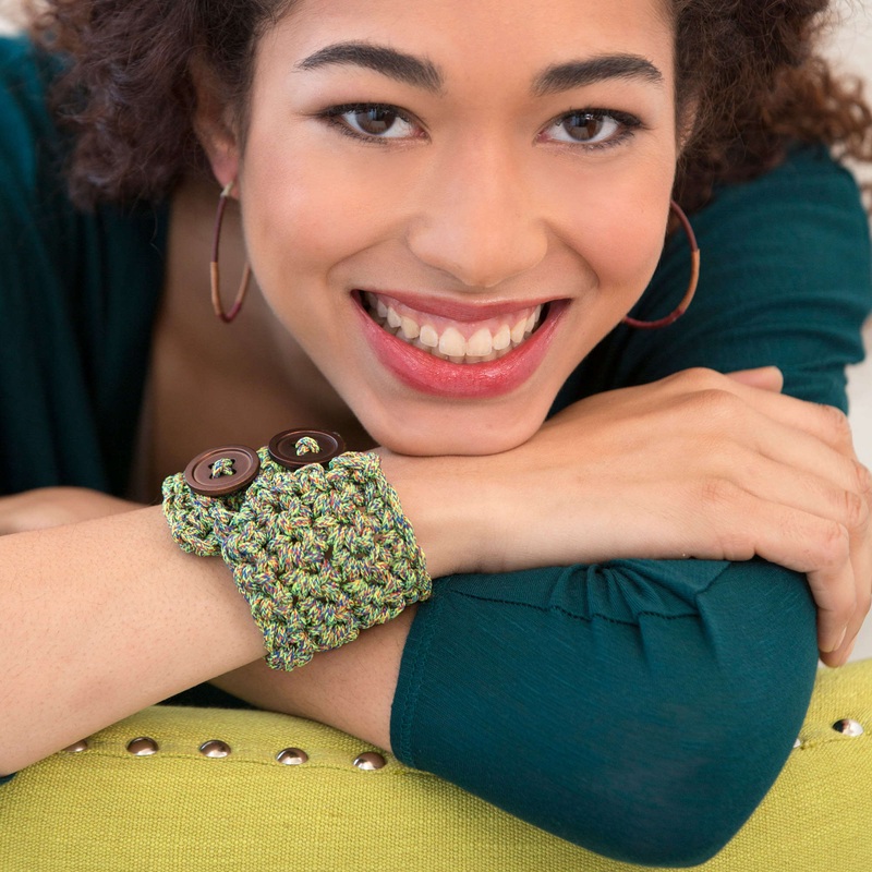 Red Heart Crochet Buttoned Cuff Bracelet