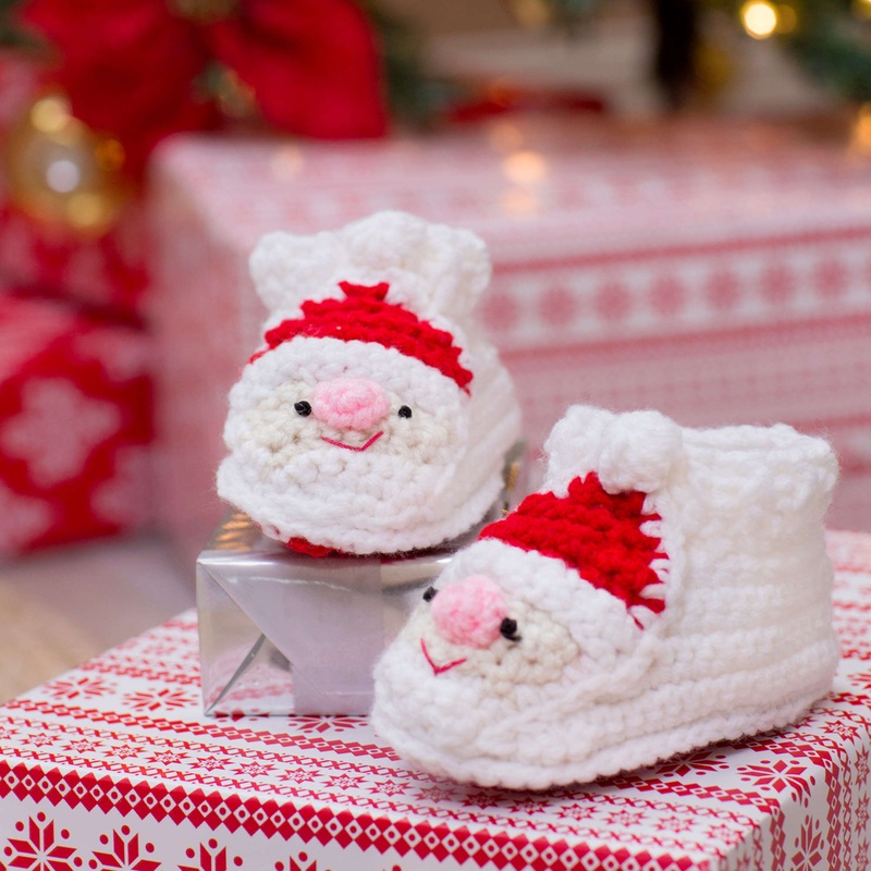 Red Heart Crochet Child’s Santa Slippers