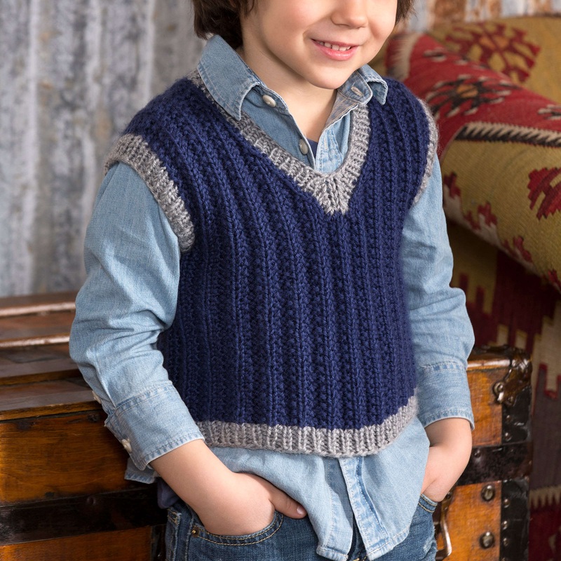 Red Heart Knit Boy’s Seeded Rib Vest