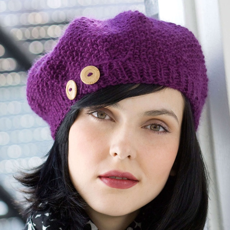 Red Heart Knit Buttoned Beret|Single Size