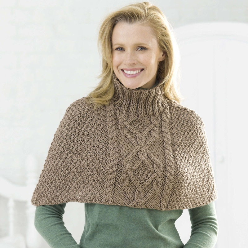 Red Heart Knit Cabled Poncho|Single Size