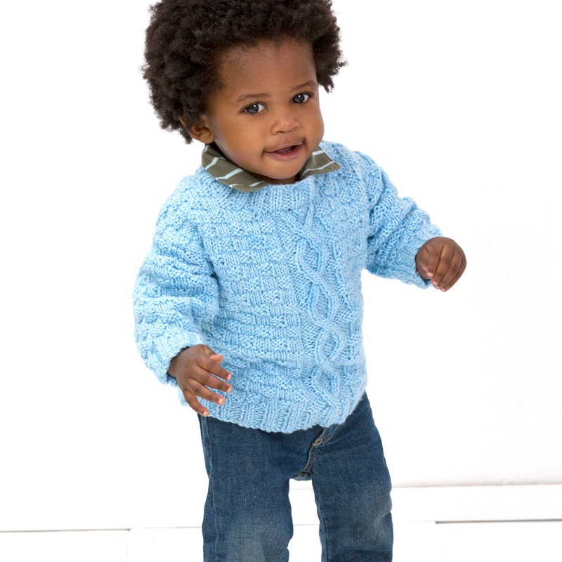 Red Heart Knit Checks and Cable Pullover
