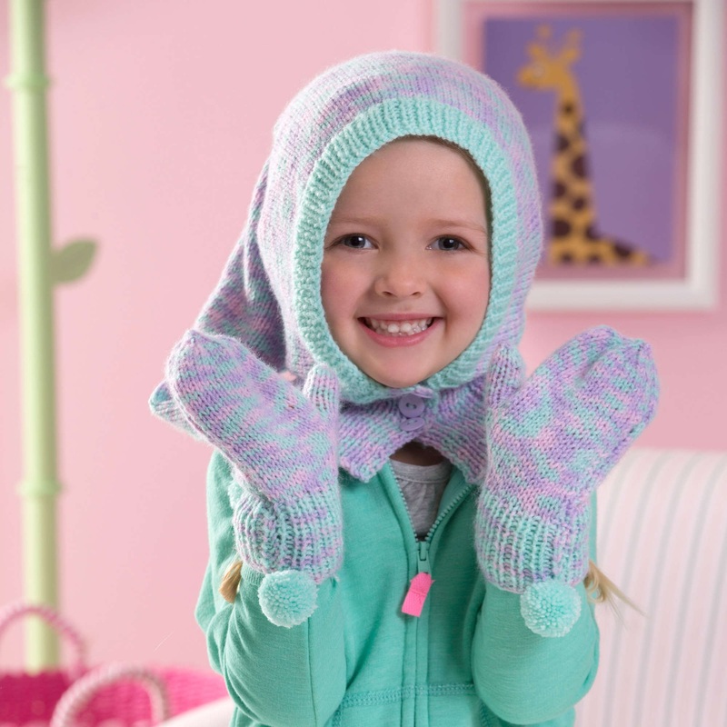 Red Heart Knit Child’s Ski Hood & Mittens