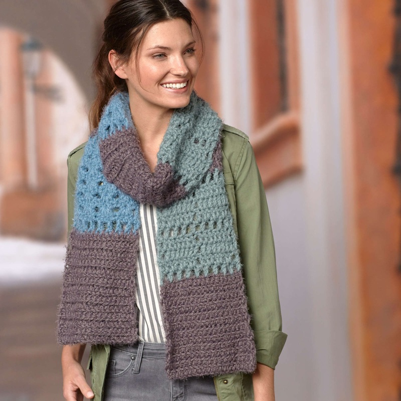 Red Heart Color-Block Crochet Scarf