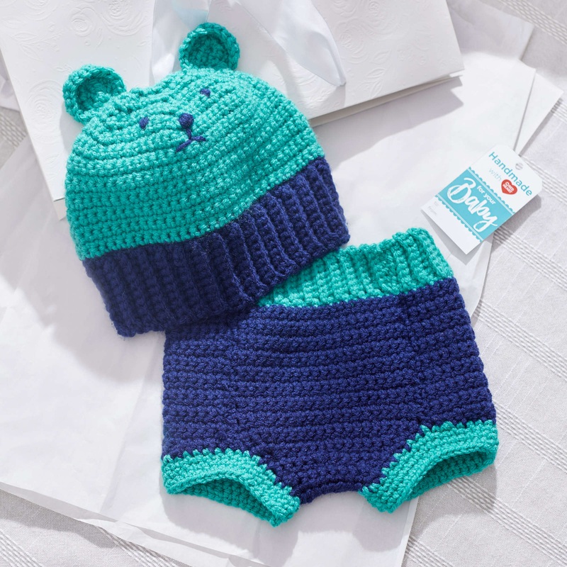 Red Heart Crochet Bear Hat and Diaper Cover