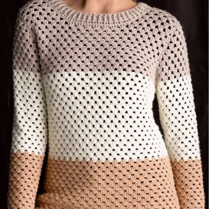 Red Heart Crochet Color Block Sweater