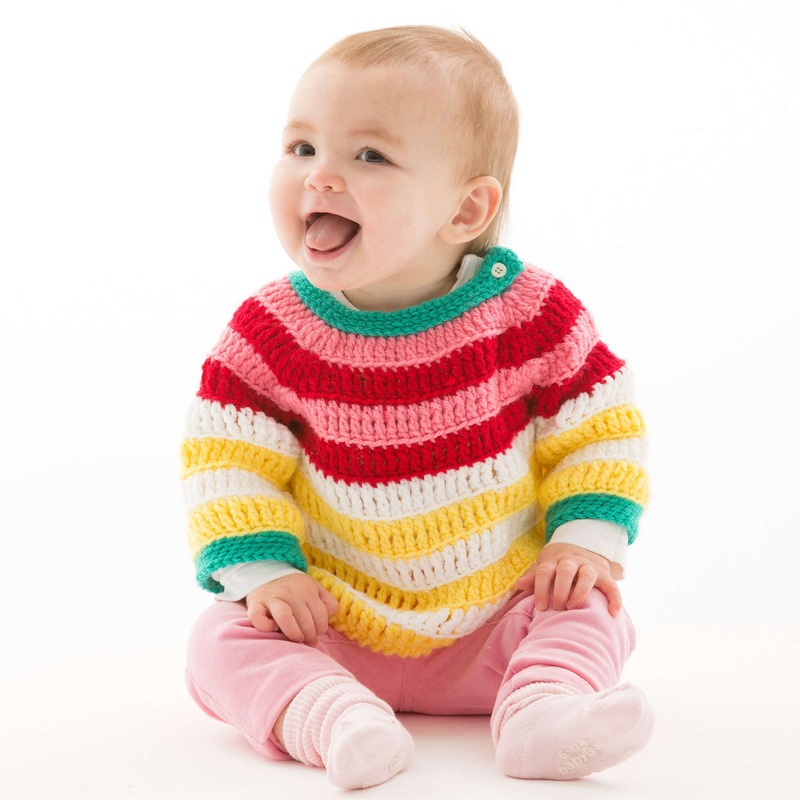 Red Heart Crochet Colorful Striped Pullover