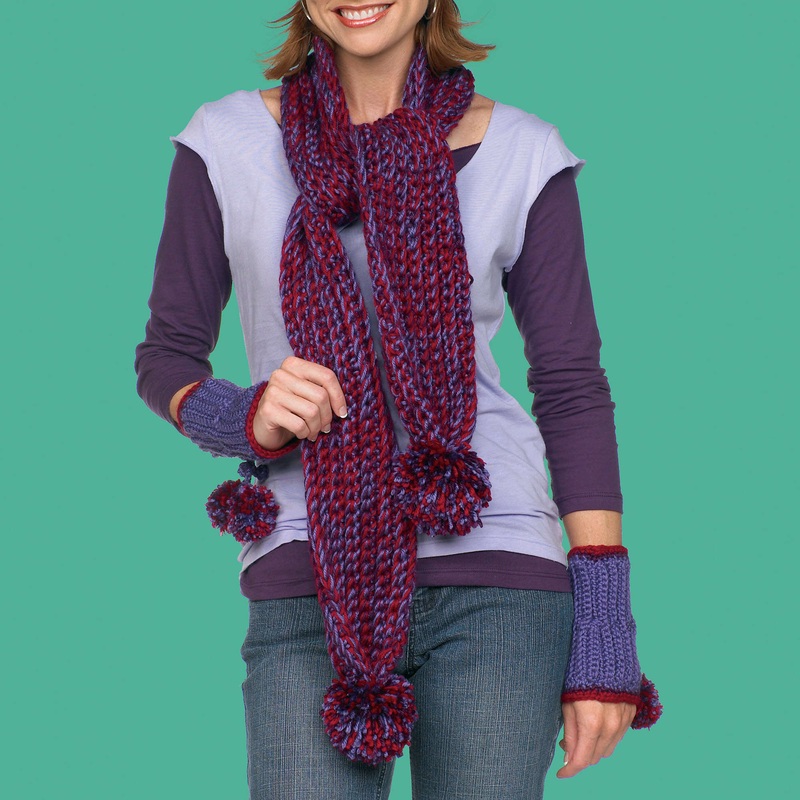 Red Heart Crochet Scarf Hat and Wristlets