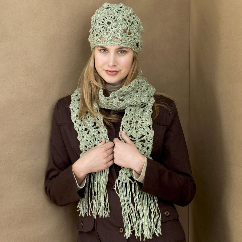 Red Heart Crochet Squares Hat & Scarf