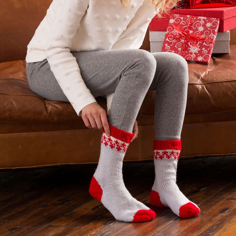 Red Heart Knit Christmas Morning Slipper Socks
