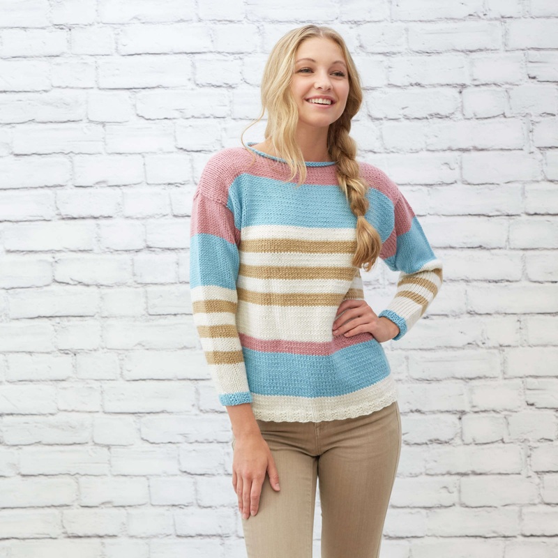 Red Heart Knit Coastal Stripes Pullover