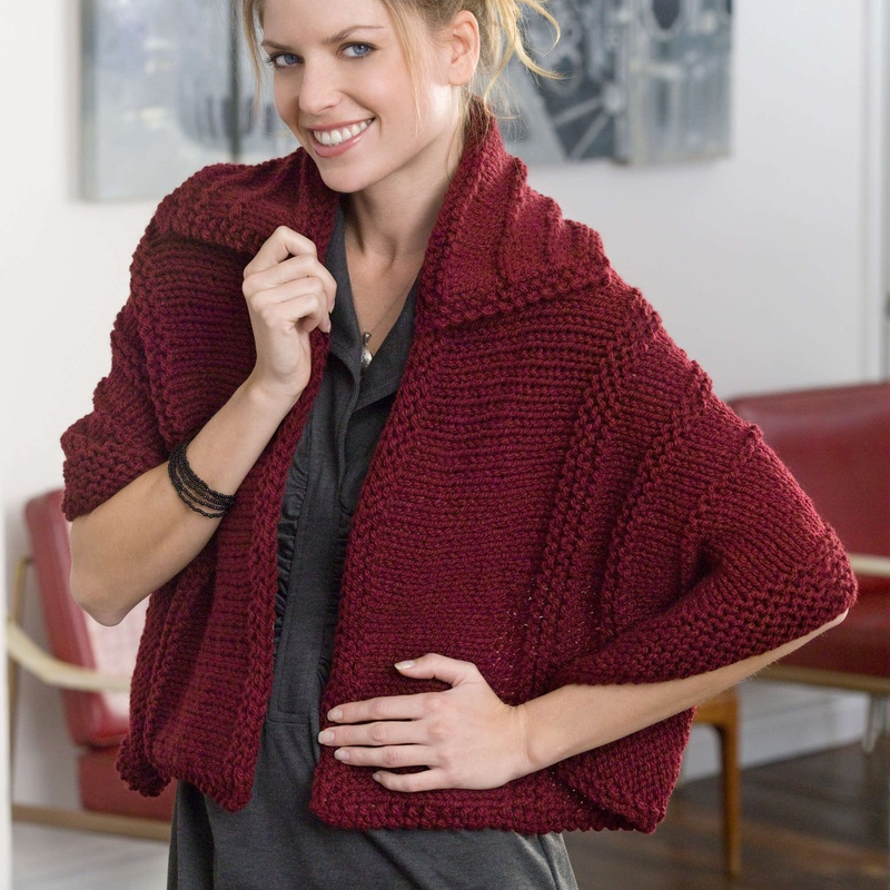 Red Heart Knit Collared Shawl|Single Size