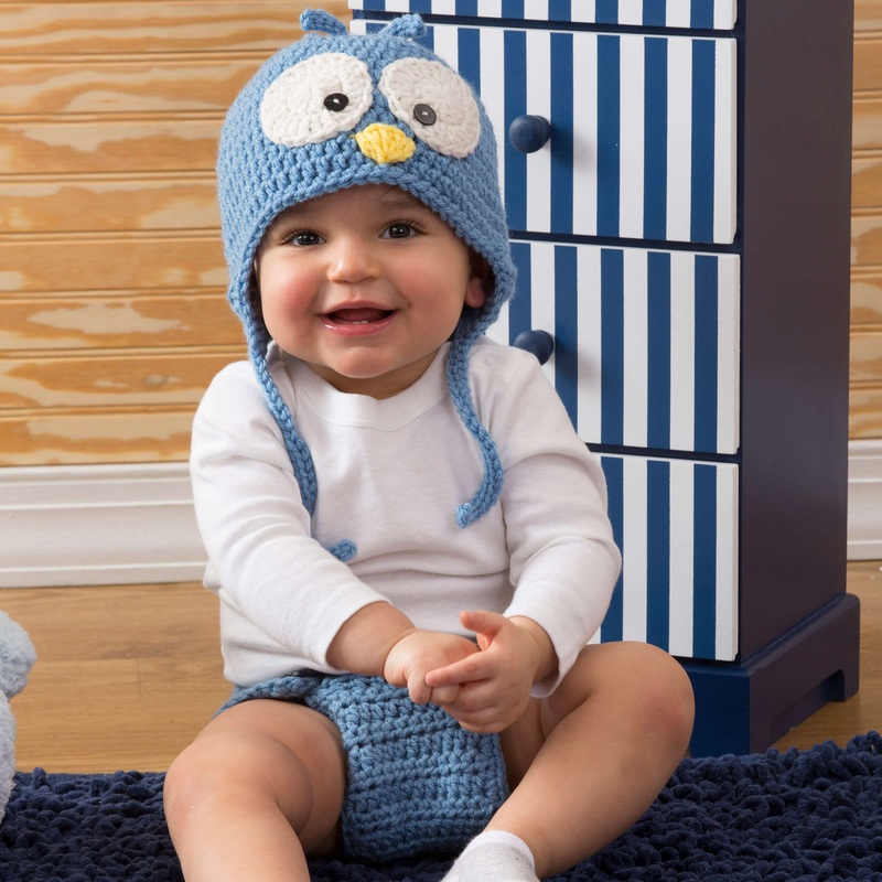 Red Heart Crochet Cutie Blue Bird Hat & Diaper Cover