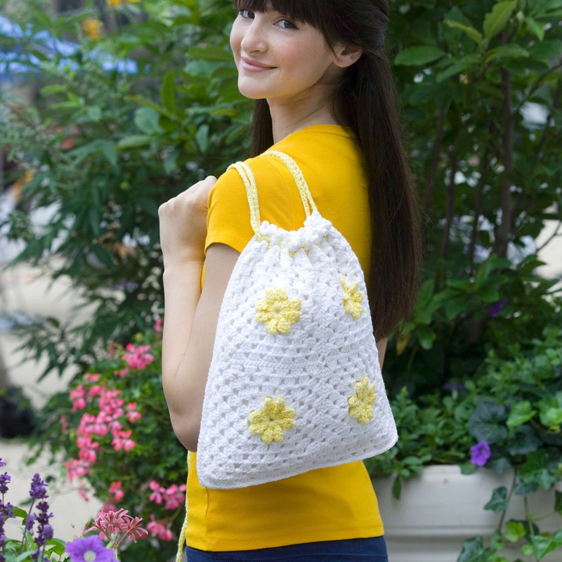 Red Heart Crochet Daisy Drawstring Bag