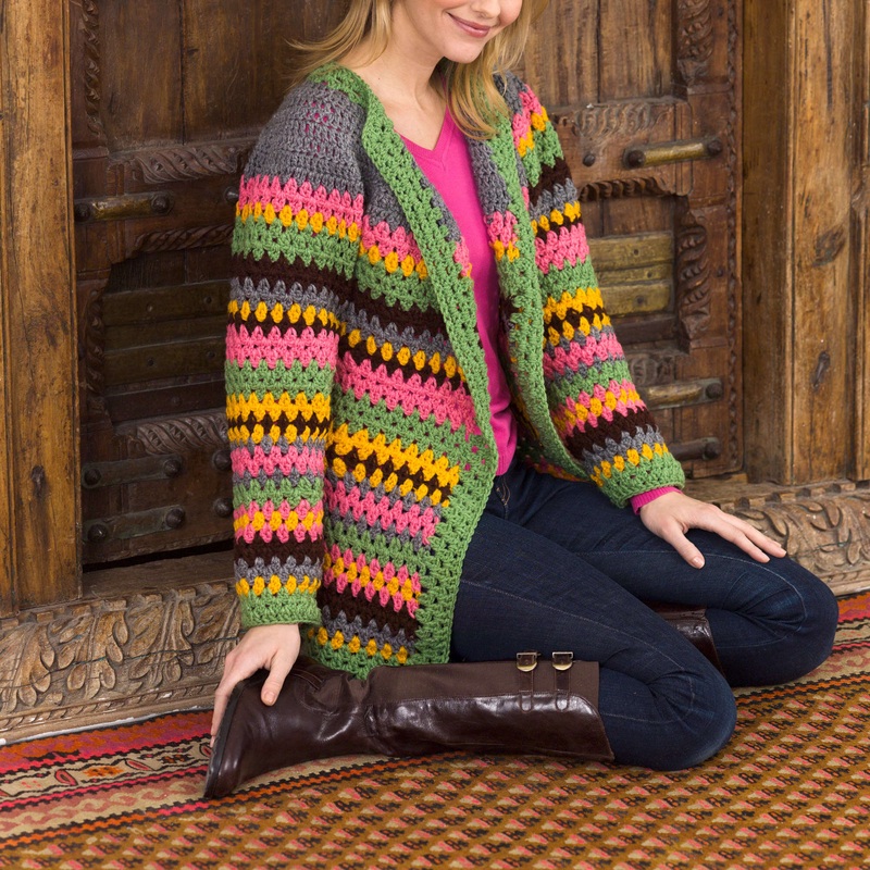 Red Heart Crochet Vintage Striped Jacket