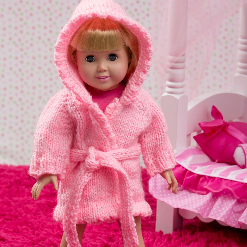 Red Heart Knit Doll Robe and Bunny Slippers